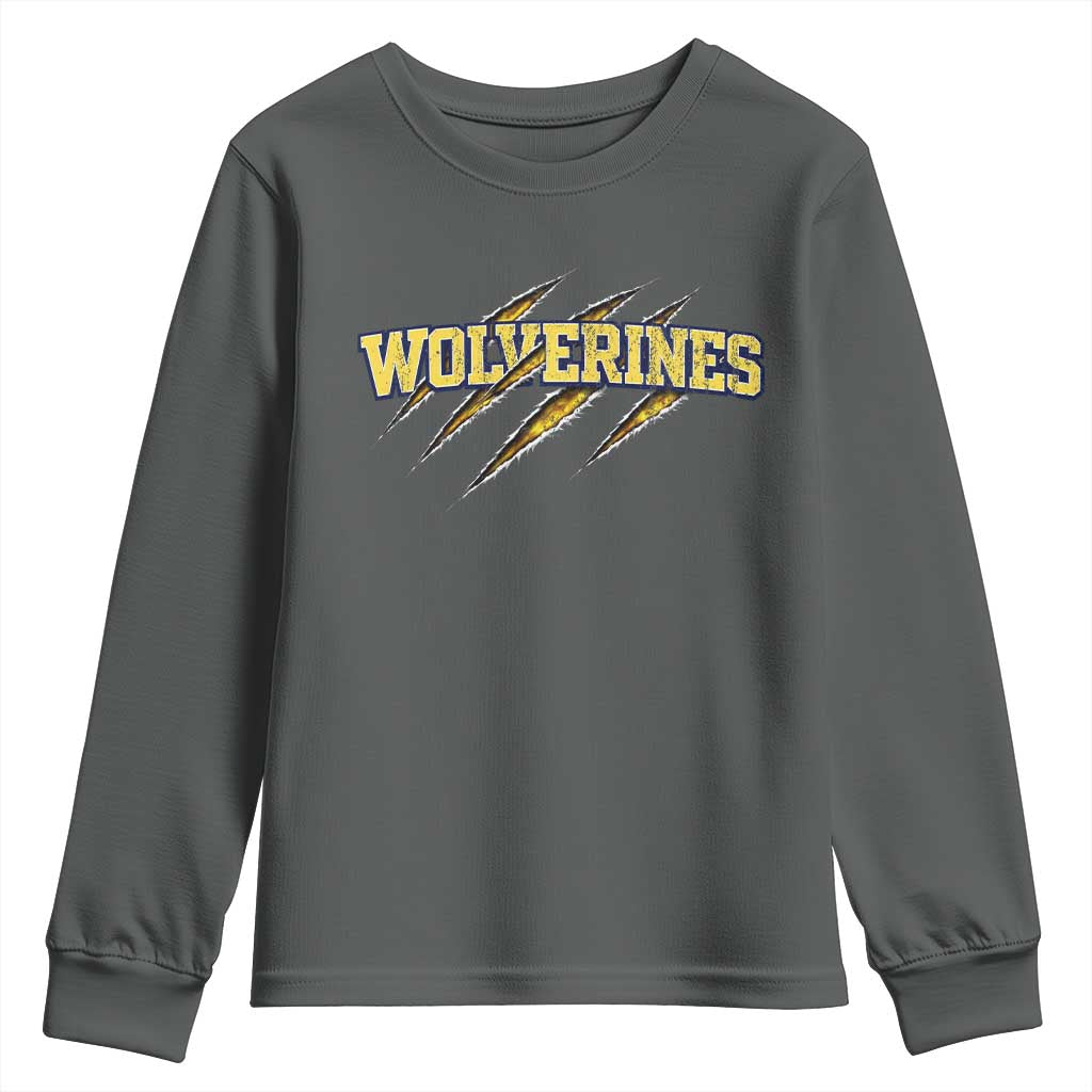 Wolverine Lover Sports Game Day Scratch Mark Youth Sweatshirt