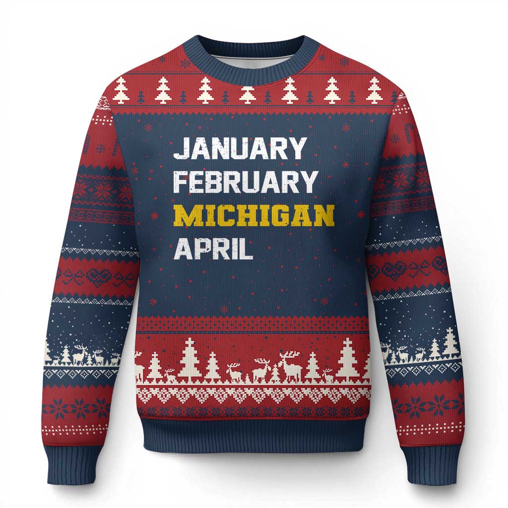 January February Michigan April Ugly Christmas Sweater Basketball Game Day