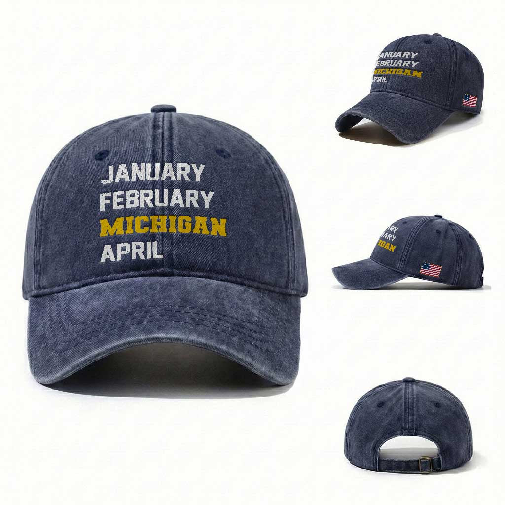 January February Michigan April Washed Cotton Baseball Cap Basketball Game Day