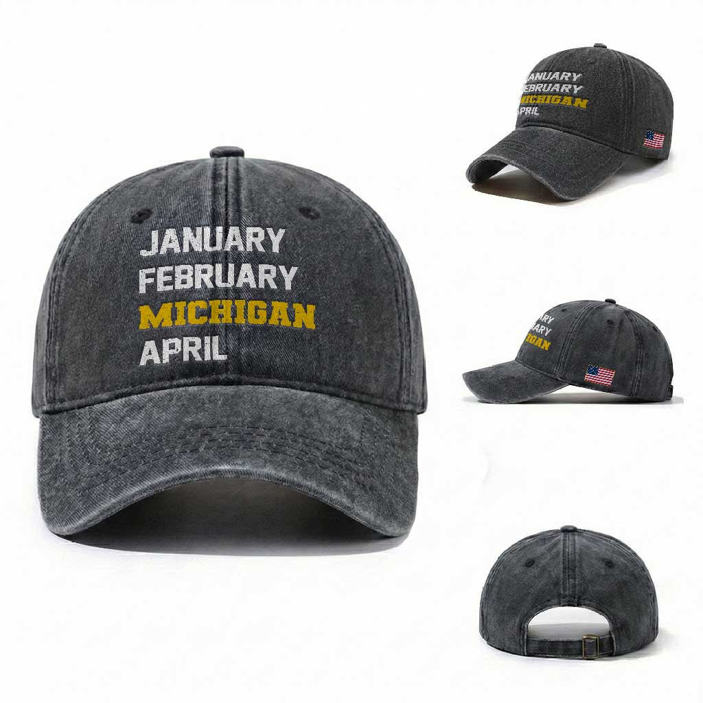 January February Michigan April Washed Cotton Baseball Cap Basketball Game Day