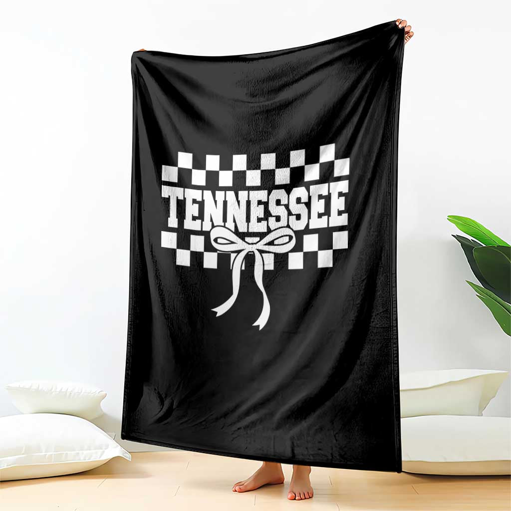Tennessee Fan Throw Blanket TN State Sport Coquette Bow Checkered Design Game Day