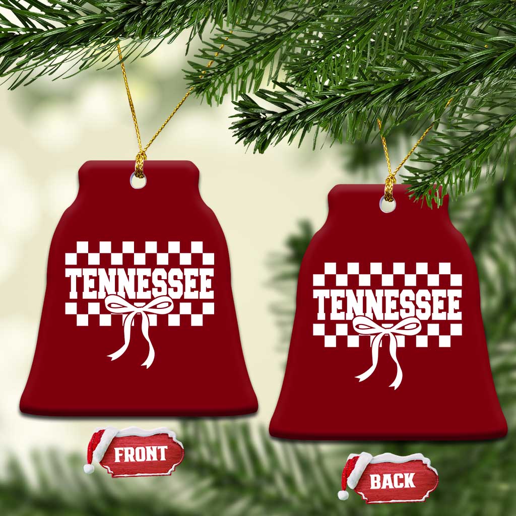 Tennessee Fan Ceramic Ornament TN State Sport Coquette Bow Checkered Design Game Day