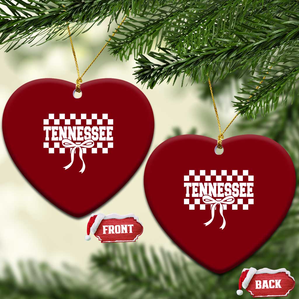 Tennessee Fan Ceramic Ornament TN State Sport Coquette Bow Checkered Design Game Day