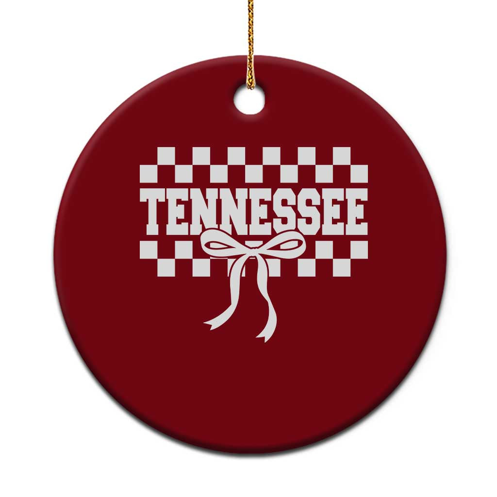 Tennessee Fan Ceramic Ornament TN State Sport Coquette Bow Checkered Design Game Day