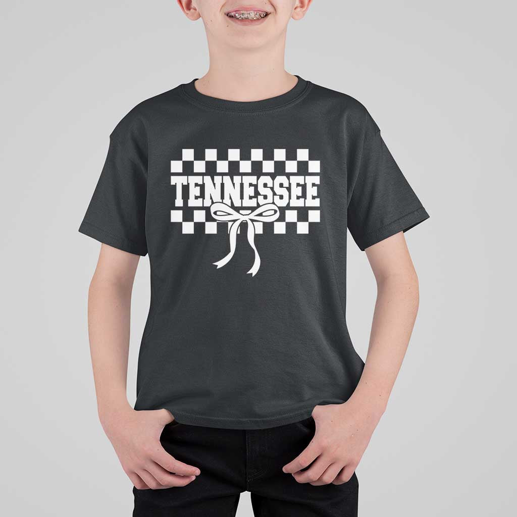 Tennessee Fan T Shirt For Kid TN State Sport Coquette Bow Checkered Design Game Day