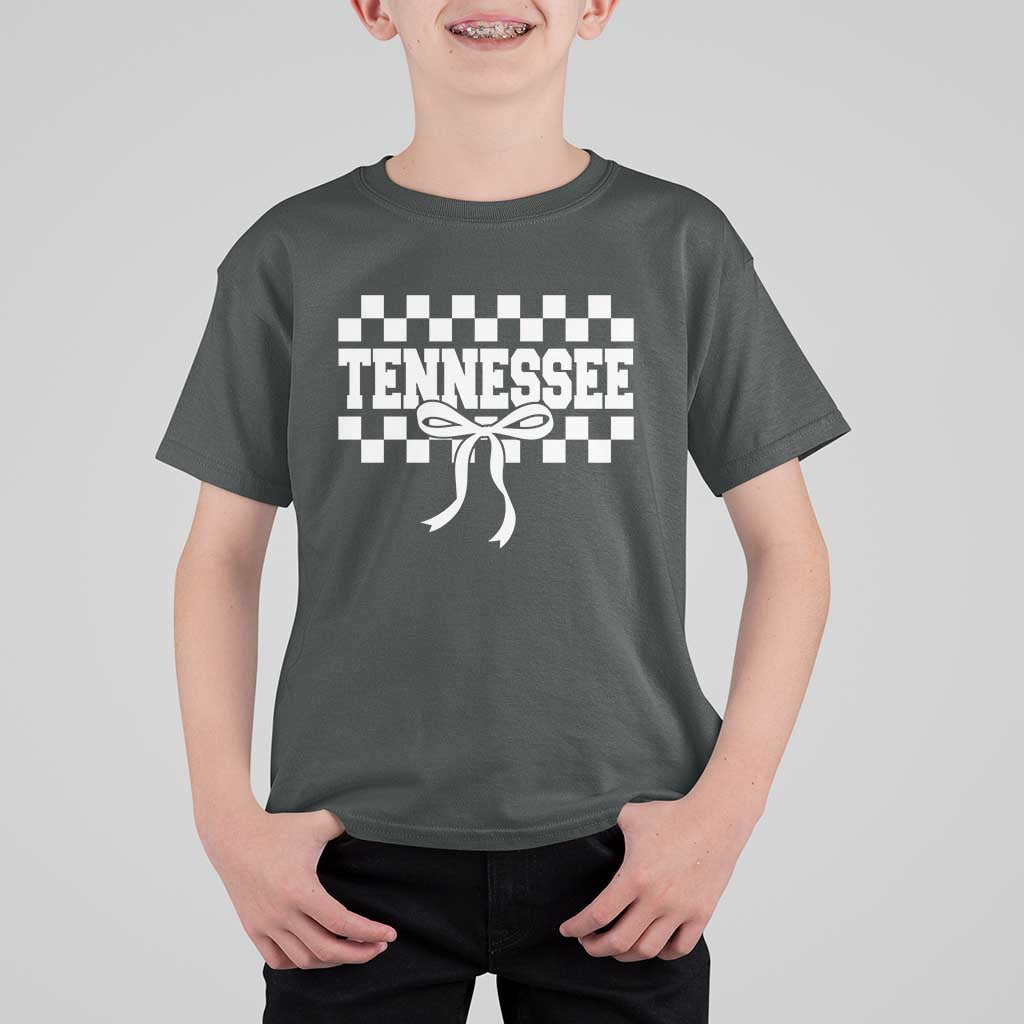 Tennessee Fan T Shirt For Kid TN State Sport Coquette Bow Checkered Design Game Day