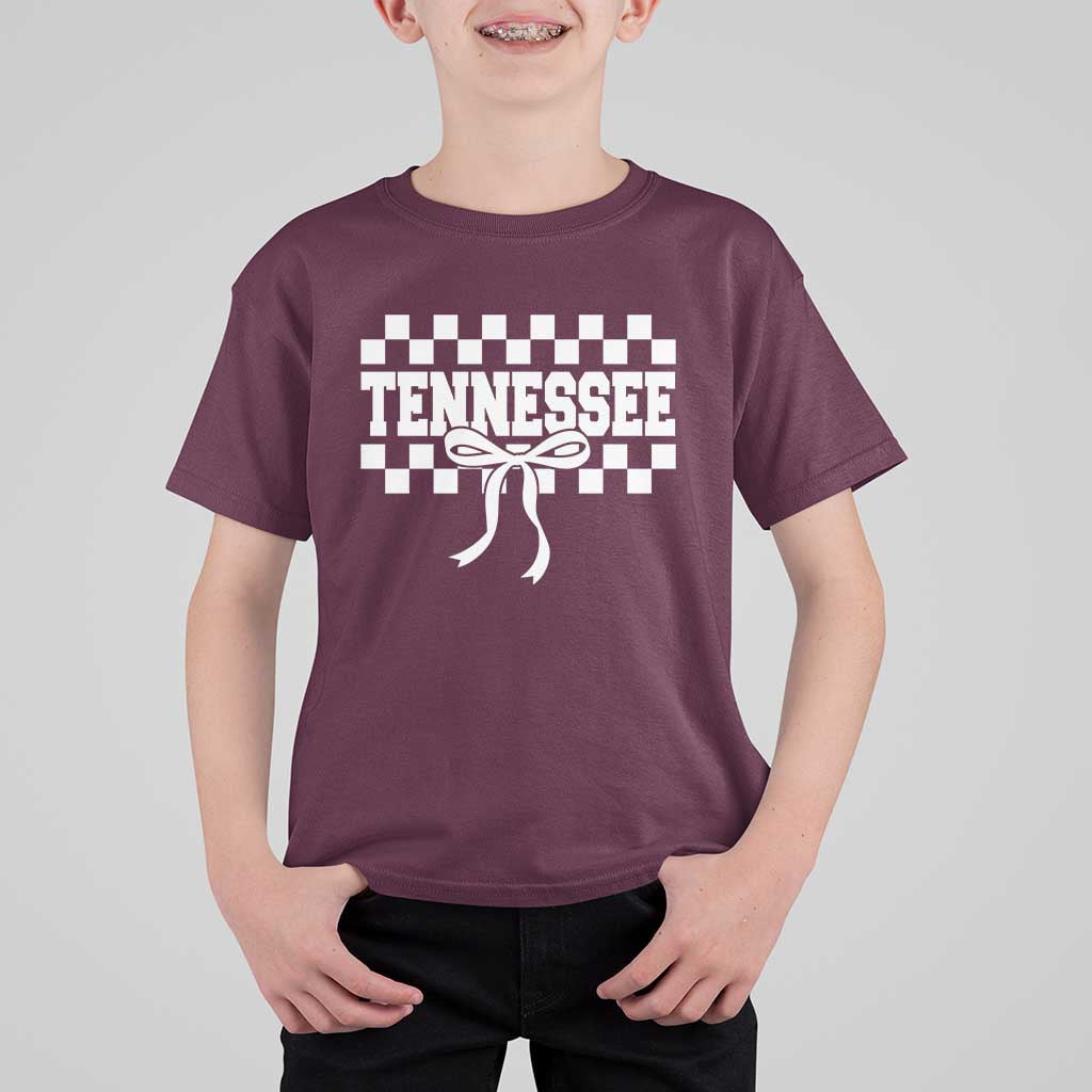 Tennessee Fan T Shirt For Kid TN State Sport Coquette Bow Checkered Design Game Day