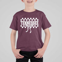 Tennessee Fan T Shirt For Kid TN State Sport Coquette Bow Checkered Design Game Day