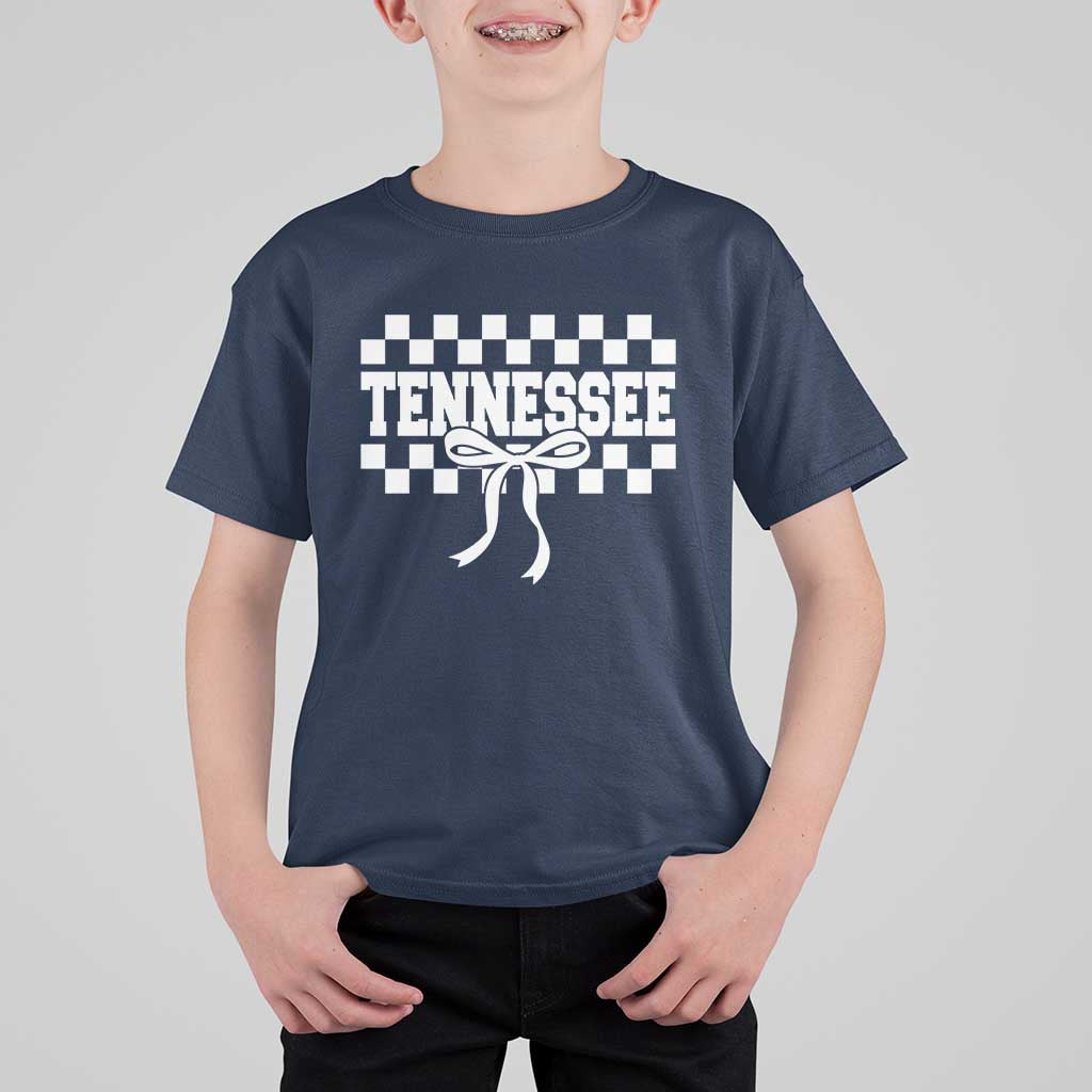 Tennessee Fan T Shirt For Kid TN State Sport Coquette Bow Checkered Design Game Day