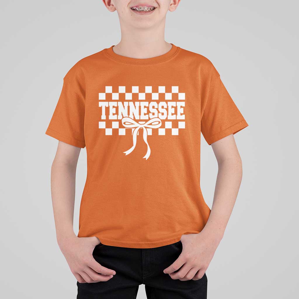 Tennessee Fan T Shirt For Kid TN State Sport Coquette Bow Checkered Design Game Day