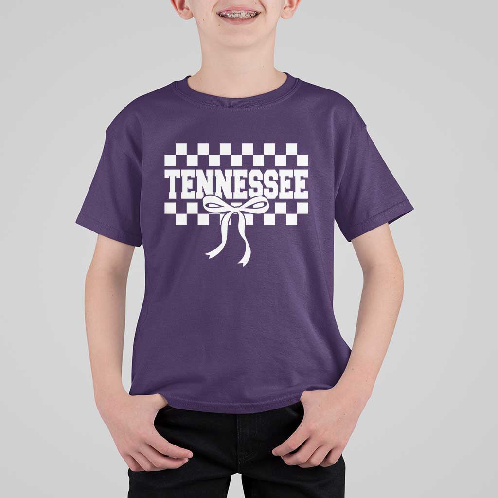 Tennessee Fan T Shirt For Kid TN State Sport Coquette Bow Checkered Design Game Day