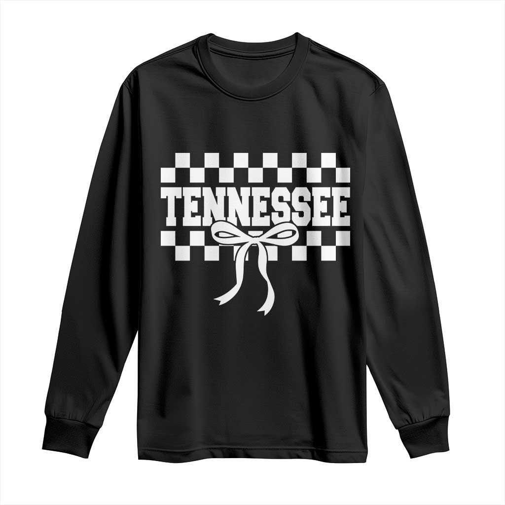 Tennessee Fan Long Sleeve Shirt TN State Sport Coquette Bow Checkered Design Game Day
