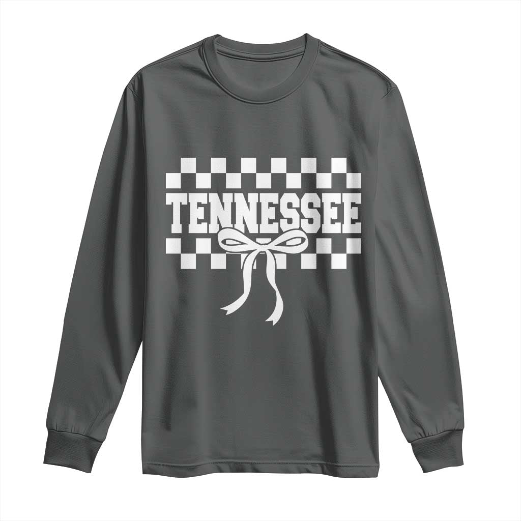 Tennessee Fan Long Sleeve Shirt TN State Sport Coquette Bow Checkered Design Game Day