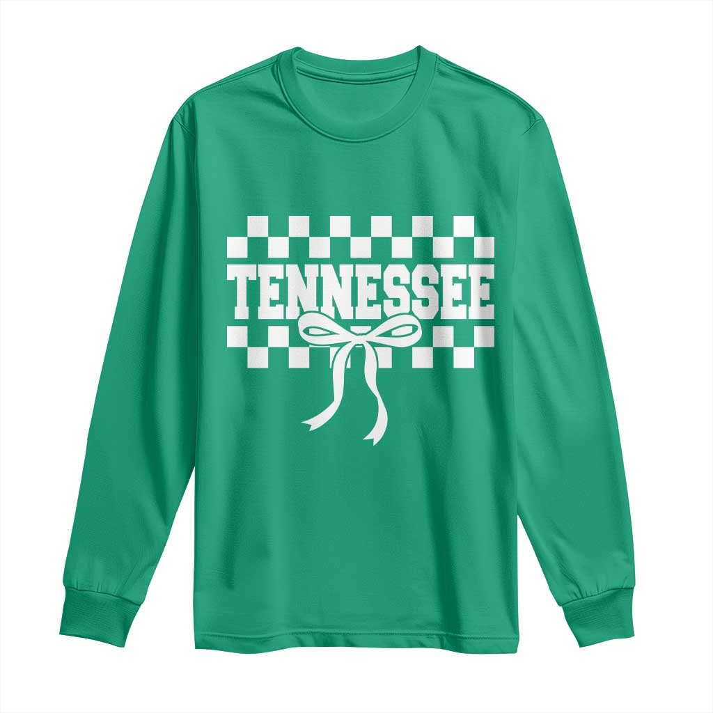 Tennessee Fan Long Sleeve Shirt TN State Sport Coquette Bow Checkered Design Game Day