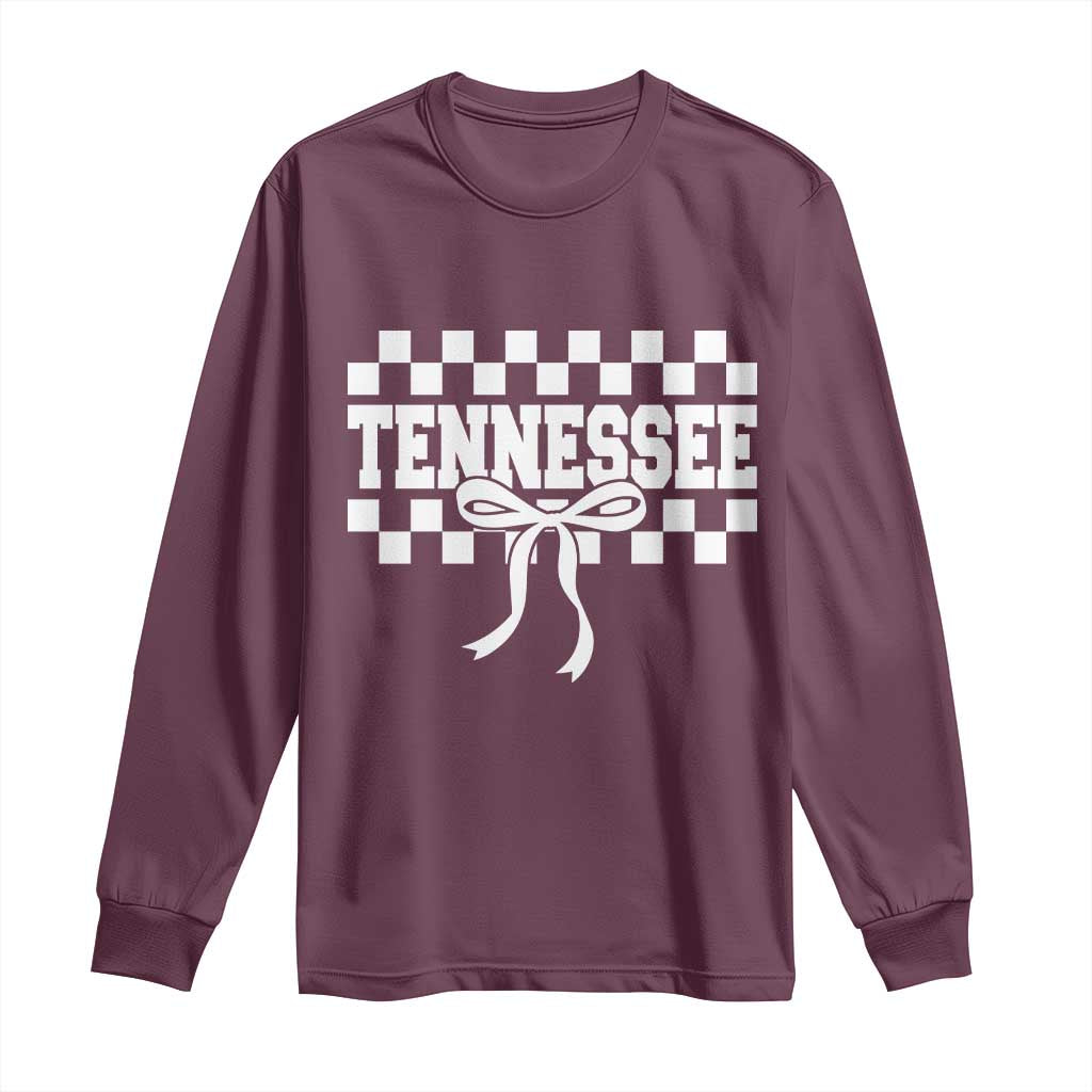 Tennessee Fan Long Sleeve Shirt TN State Sport Coquette Bow Checkered Design Game Day