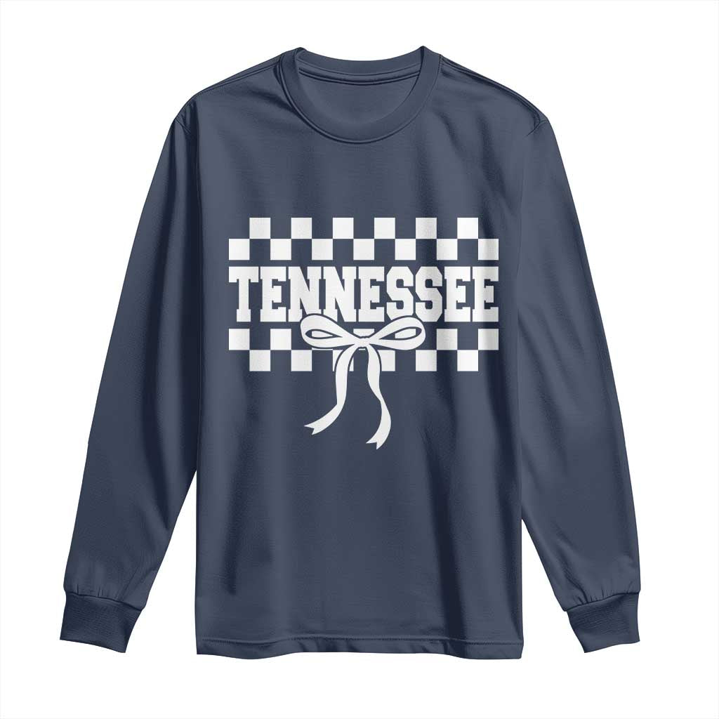 Tennessee Fan Long Sleeve Shirt TN State Sport Coquette Bow Checkered Design Game Day
