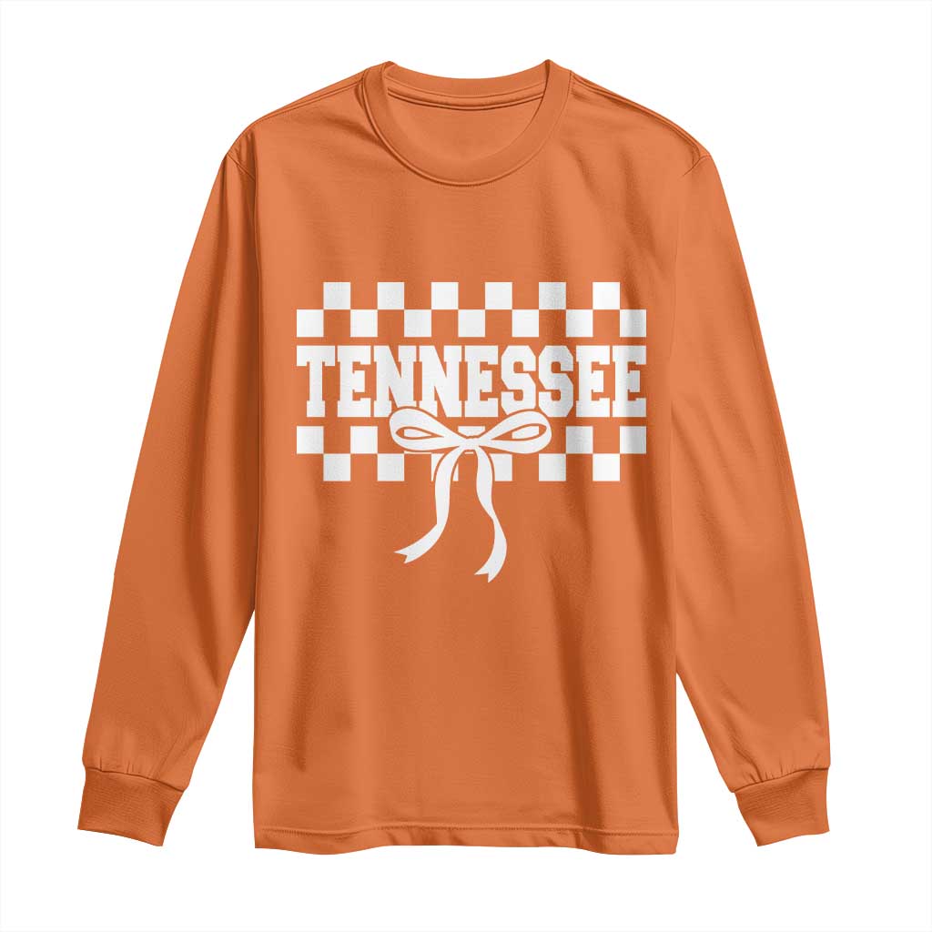 Tennessee Fan Long Sleeve Shirt TN State Sport Coquette Bow Checkered Design Game Day