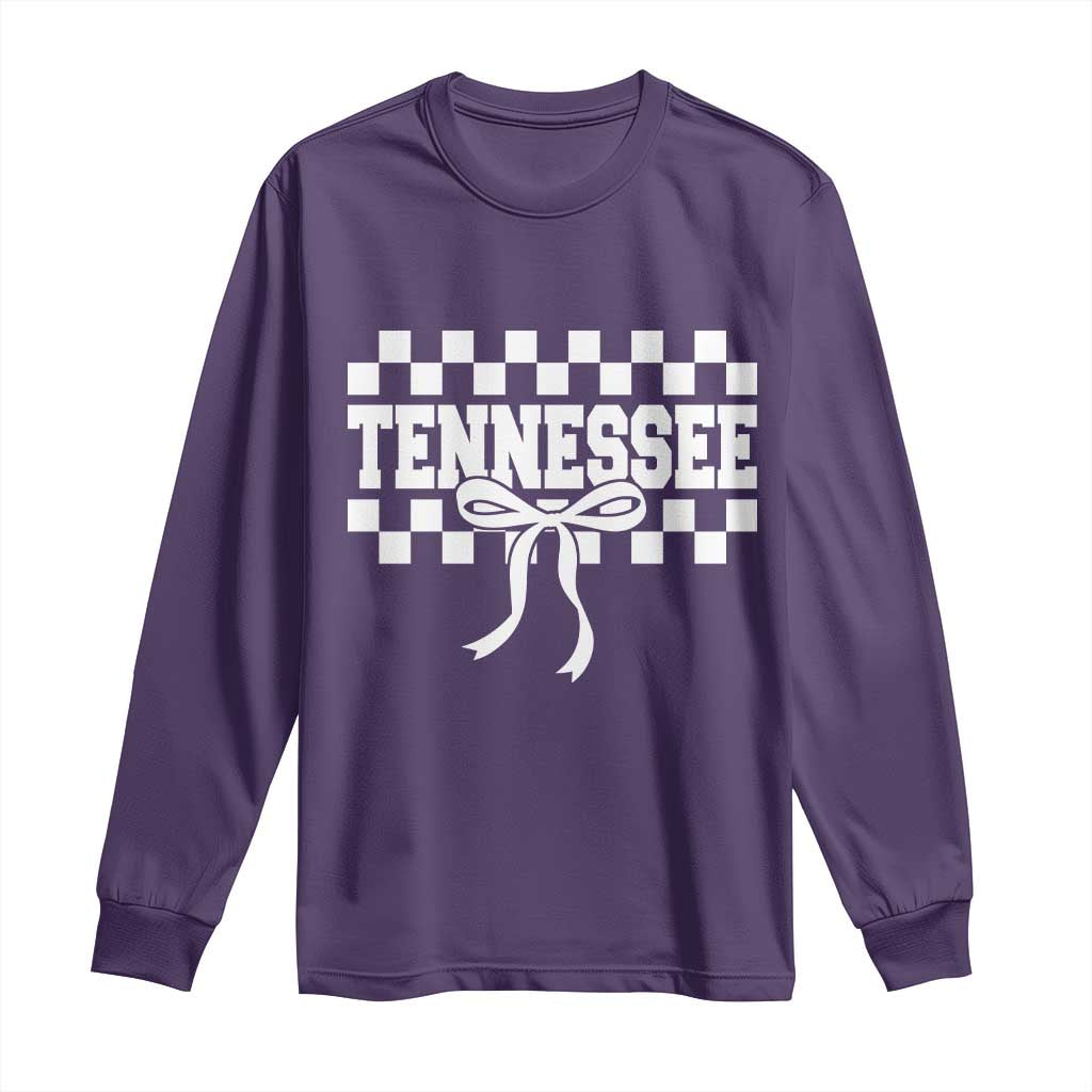 Tennessee Fan Long Sleeve Shirt TN State Sport Coquette Bow Checkered Design Game Day
