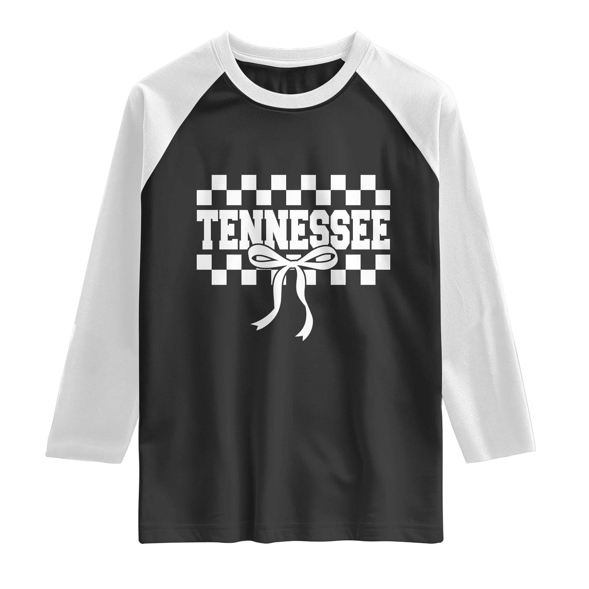 Tennessee Fan Raglan Shirt TN State Sport Coquette Bow Checkered Design Game Day