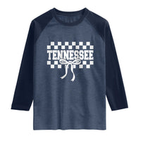 Tennessee Fan Raglan Shirt TN State Sport Coquette Bow Checkered Design Game Day