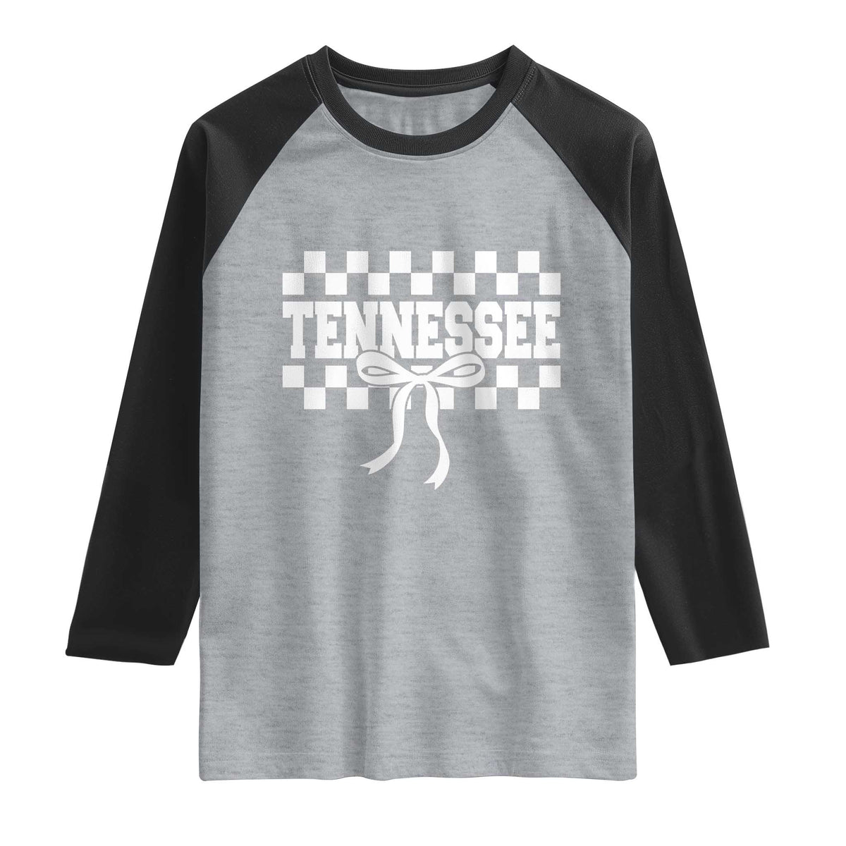 Tennessee Fan Raglan Shirt TN State Sport Coquette Bow Checkered Design Game Day