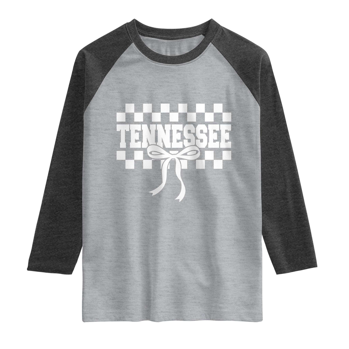 Tennessee Fan Raglan Shirt TN State Sport Coquette Bow Checkered Design Game Day