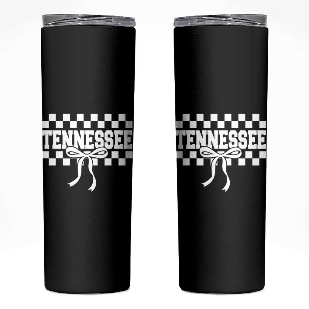 Tennessee Fan Skinny Tumbler TN State Sport Coquette Bow Checkered Design Game Day