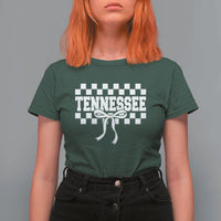 Tennessee Fan T Shirt For Women TN State Sport Coquette Bow Checkered Design Game Day