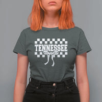 Tennessee Fan T Shirt For Women TN State Sport Coquette Bow Checkered Design Game Day