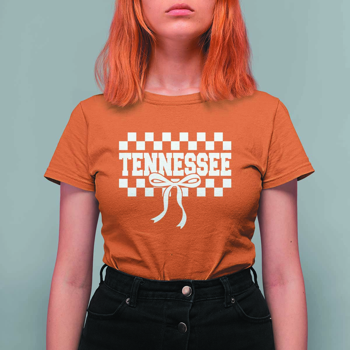 Tennessee Fan T Shirt For Women TN State Sport Coquette Bow Checkered Design Game Day