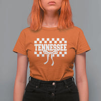 Tennessee Fan T Shirt For Women TN State Sport Coquette Bow Checkered Design Game Day
