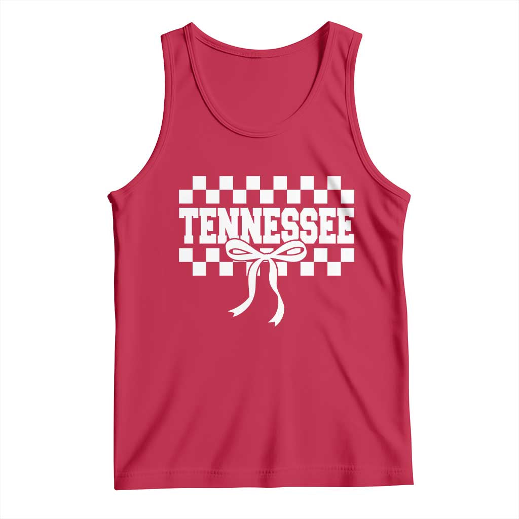 Tennessee Fan Tank Top TN State Sport Coquette Bow Checkered Design Game Day