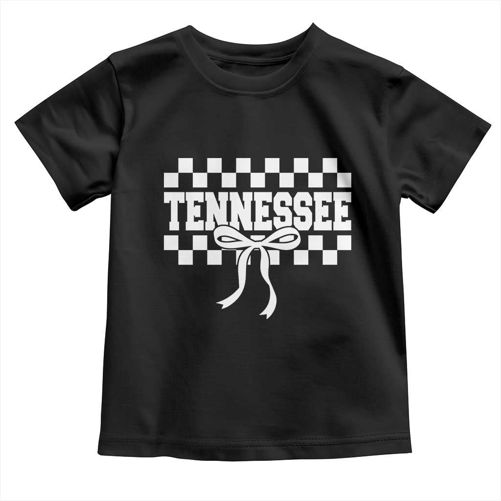 Tennessee Fan Toddler T Shirt TN State Sport Coquette Bow Checkered Design Game Day
