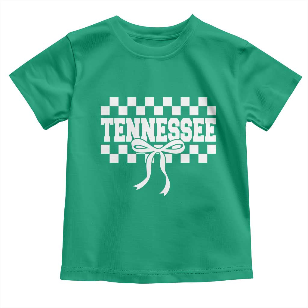 Tennessee Fan Toddler T Shirt TN State Sport Coquette Bow Checkered Design Game Day