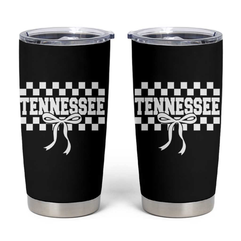 Tennessee Fan Tumbler Cup TN State Sport Coquette Bow Checkered Design Game Day