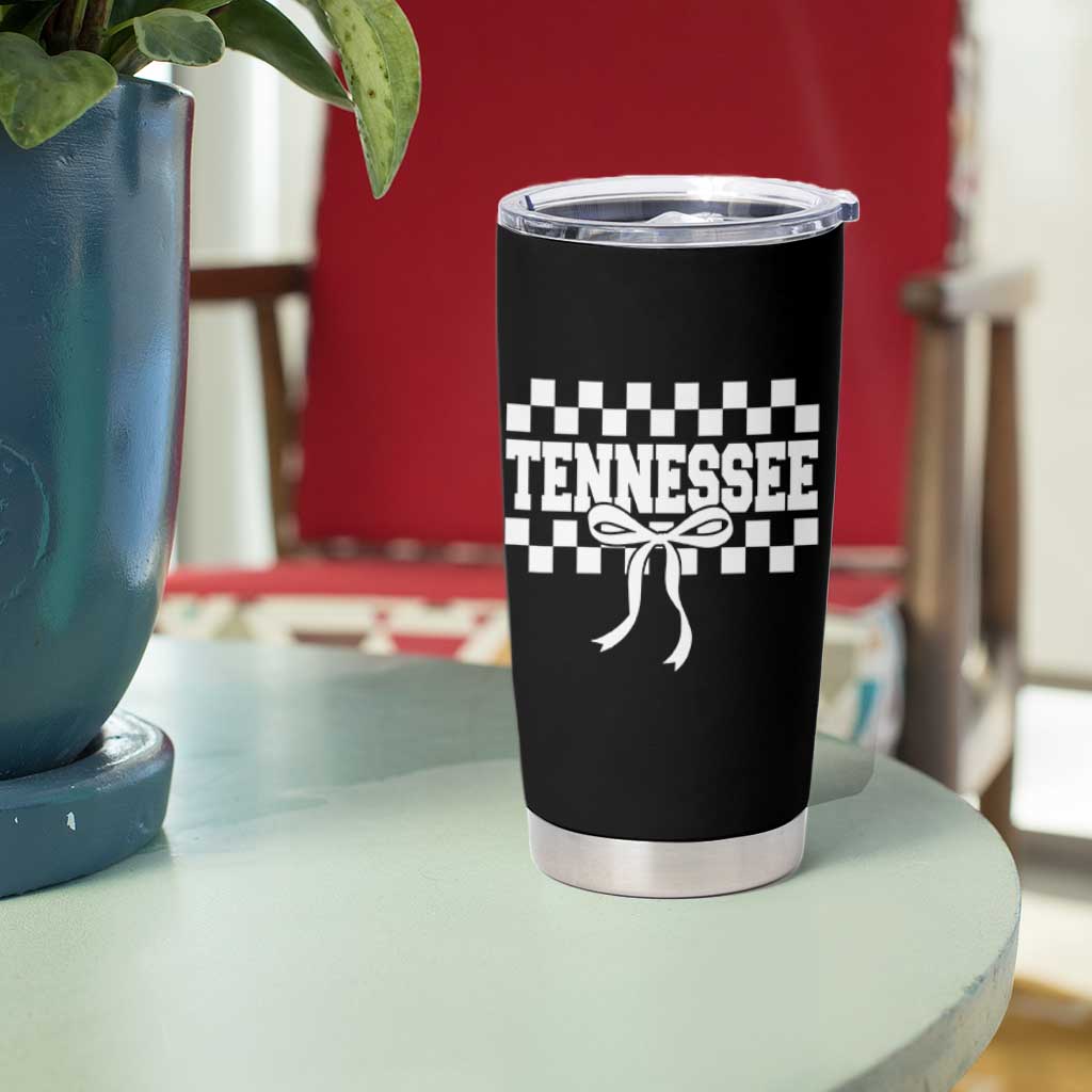 Tennessee Fan Tumbler Cup TN State Sport Coquette Bow Checkered Design Game Day
