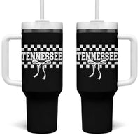 Tennessee Fan Tumbler With Handle TN State Sport Coquette Bow Checkered Design Game Day
