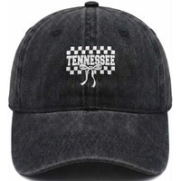 Tennessee Fan Washed Cotton Baseball Cap TN State Sport Coquette Bow Checkered Design Game Day