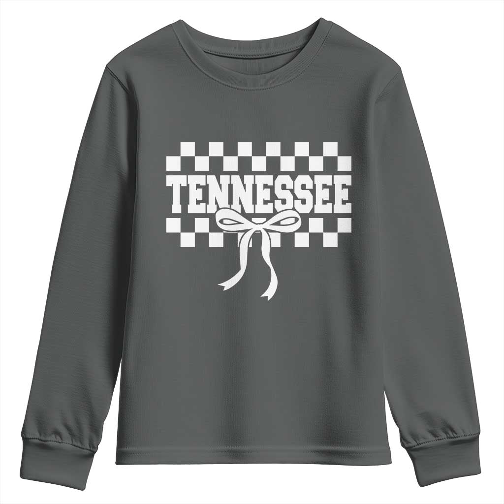 Tennessee Fan Youth Sweatshirt TN State Sport Coquette Bow Checkered Design Game Day