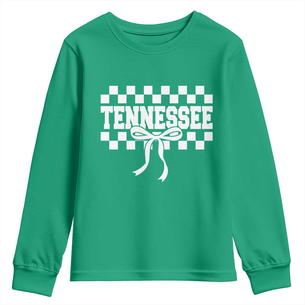 Tennessee Fan Youth Sweatshirt TN State Sport Coquette Bow Checkered Design Game Day