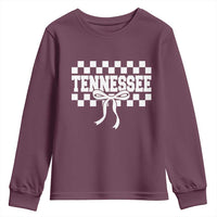 Tennessee Fan Youth Sweatshirt TN State Sport Coquette Bow Checkered Design Game Day