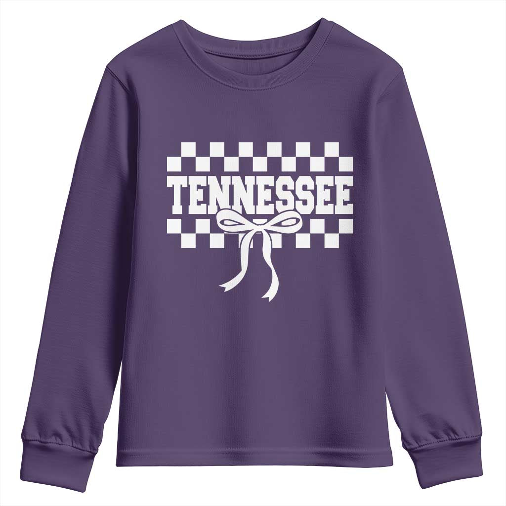 Tennessee Fan Youth Sweatshirt TN State Sport Coquette Bow Checkered Design Game Day