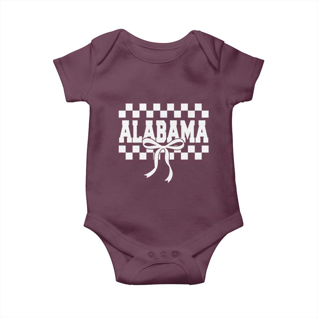 Alabama Fan Baby Onesie AL State Sport Coquette Bow Checkered Design Game Day