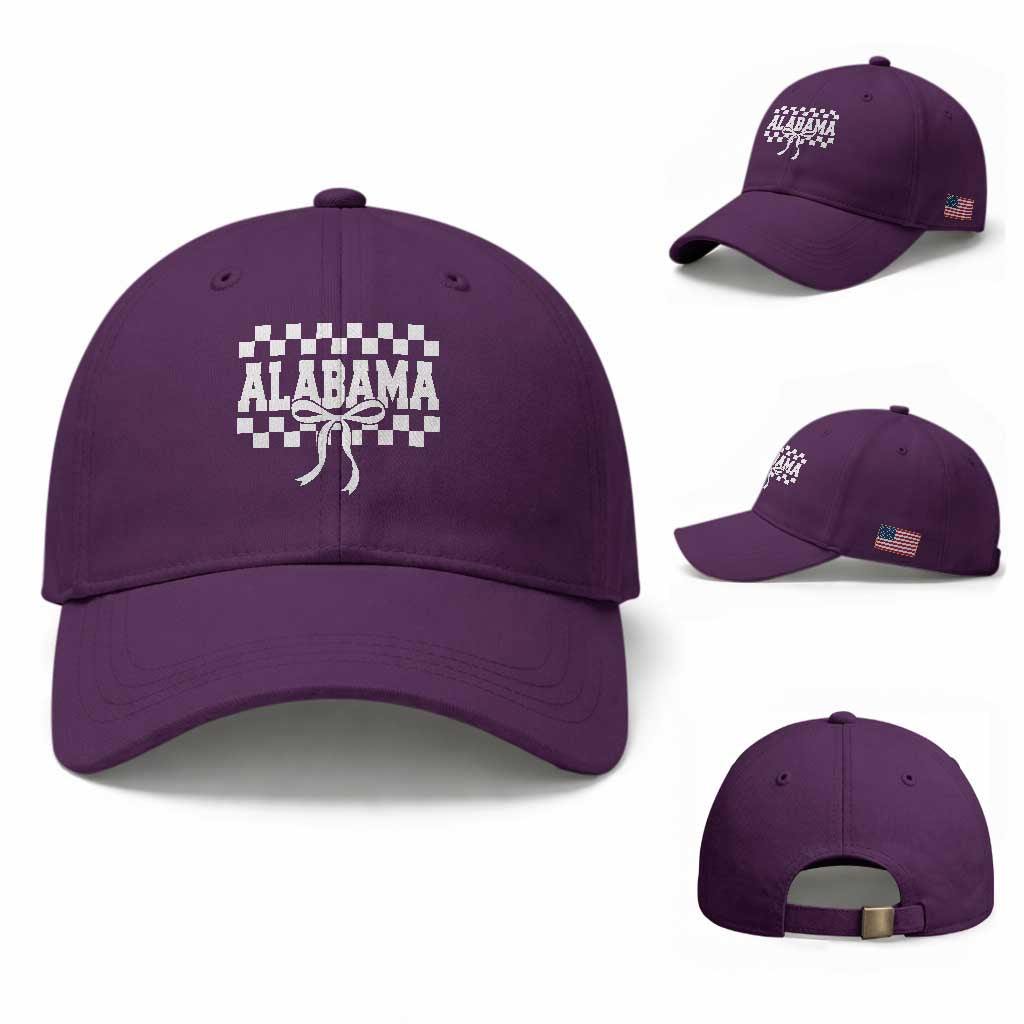 Alabama Fan Baseball Cap AL State Sport Coquette Bow Checkered Design Game Day