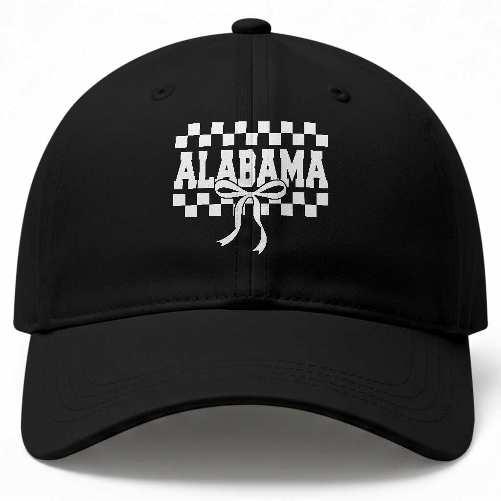 Alabama Fan Baseball Cap AL State Sport Coquette Bow Checkered Design Game Day