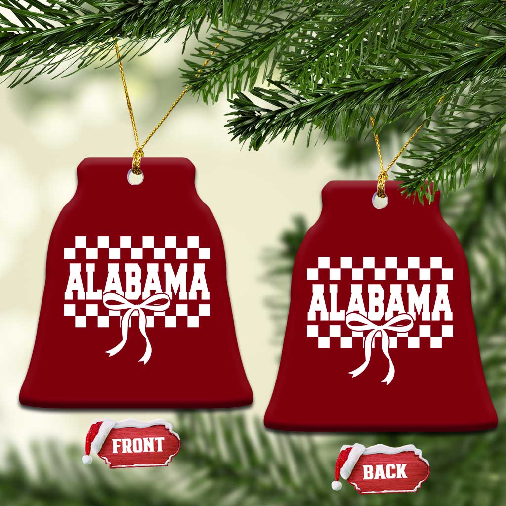 Alabama Fan Ceramic Ornament AL State Sport Coquette Bow Checkered Design Game Day