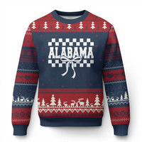 Alabama Fan Ugly Christmas Sweater AL State Sport Coquette Bow Checkered Design Game Day