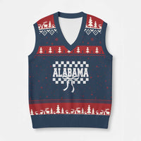 Alabama Fan V-Neck Knit Sweater Vest AL State Sport Coquette Bow Checkered Design Game Day