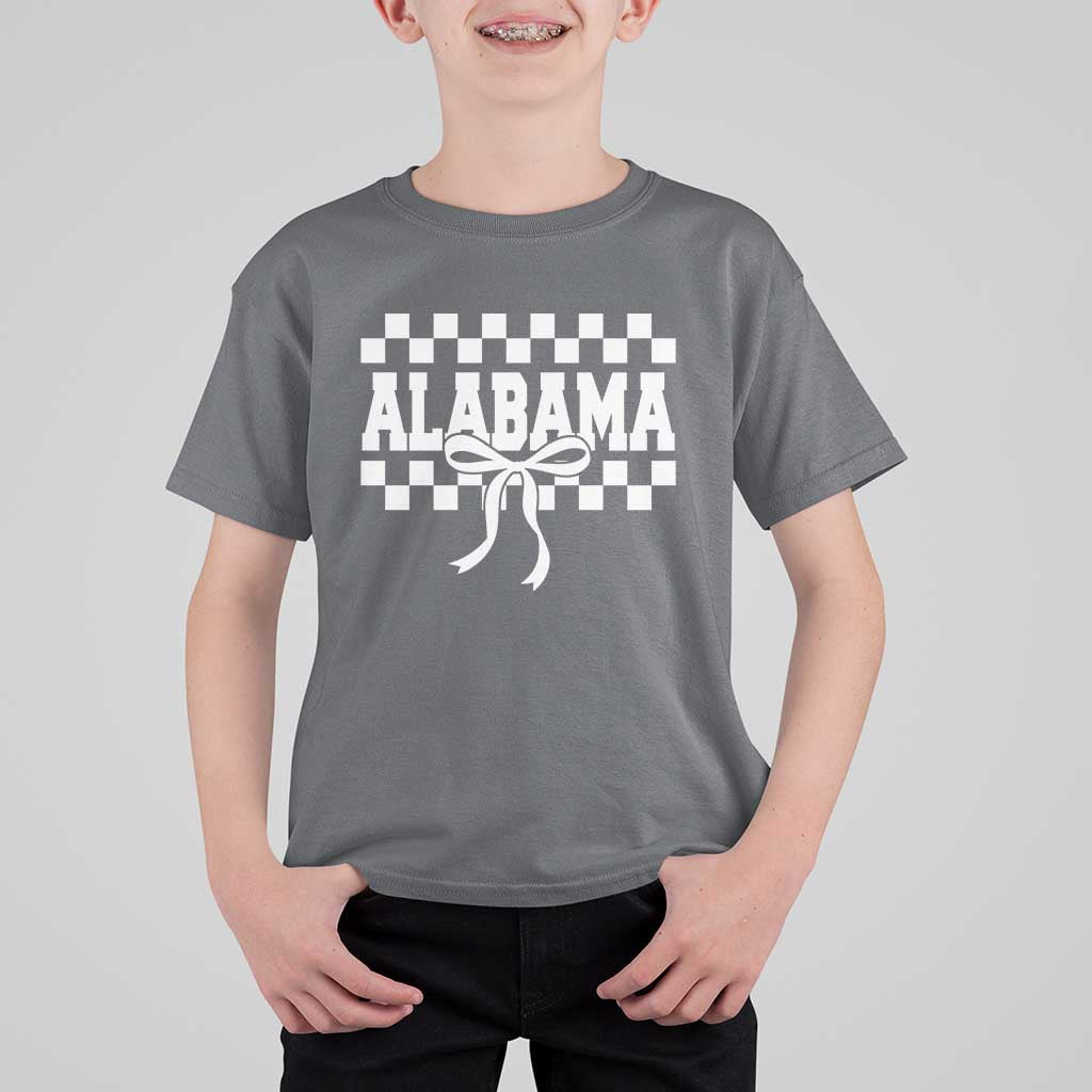 Alabama Fan T Shirt For Kid AL State Sport Coquette Bow Checkered Design Game Day