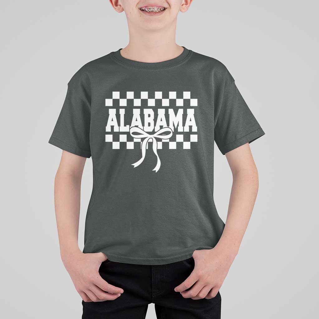 Alabama Fan T Shirt For Kid AL State Sport Coquette Bow Checkered Design Game Day